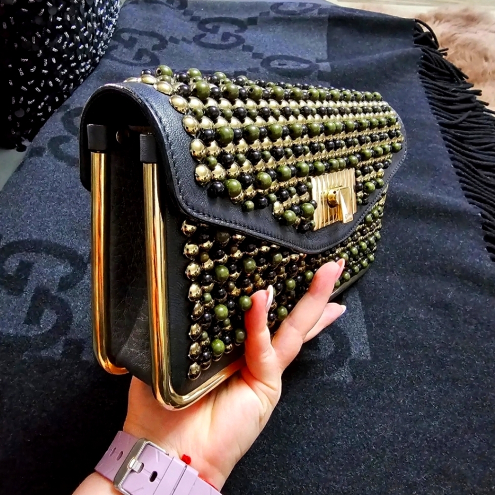 RARE Chloe Limited Edition RUNWAY Clutch With Black Green & Gold Beads